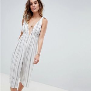Asos white striped plunge jumpsuit size 0